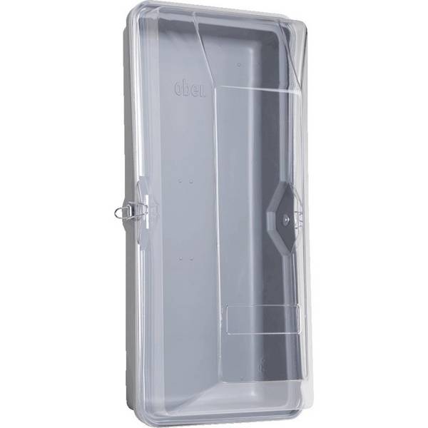 Feuerlöscher-Schutzbehälter, Typ C, für Feuerlöscher bis 6kg, Hakenverschlüsse, grau/transparent, Polystyrol