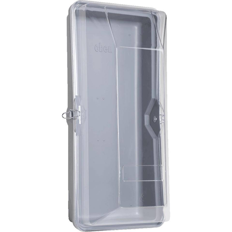 Feuerlöscher-Schutzbehälter, Typ C, für Feuerlöscher bis 6kg, Hakenverschlüsse, grau/transparent, Polystyrol-0