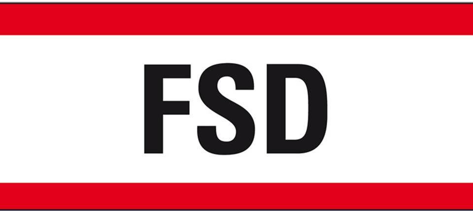 Feuerwehrschild FSD, Folie, selbstklebend, 297x105mm, DIN 4066-0