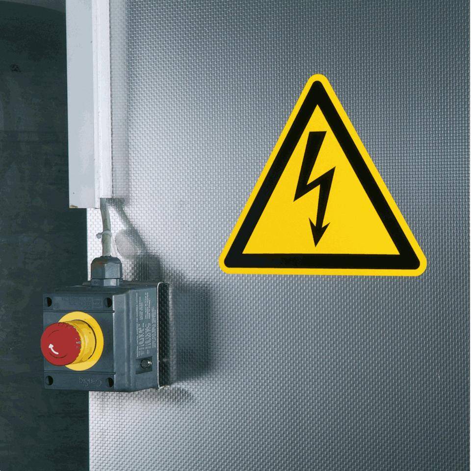 Warnschild Warnung vor elektrischer Spannung, Folie, SL 12,5mm, 500/Rolle, ASR A1.3, DIN EN ISO 7010 W012-1