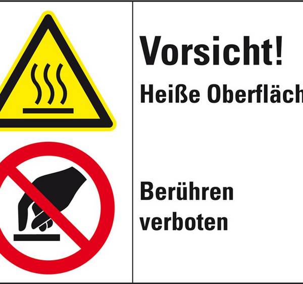 Kombischild Vorsicht!Heiße Oberflächen Berühren verb., Kunststoff, 200x150mm, ISO 3864-2