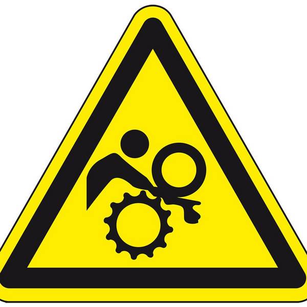 Warnschild Warnung vor Einzugsgefahr,praxisb.,UL,Polyesterfolie,SL50mm,10/Bogen