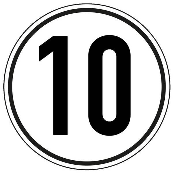 Geschwindigkeits-Schild 10 km/h, StVZO § 58, Folie, selbstklebend, Ø 200mm
