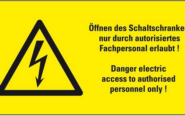 Warn-Kombischild Öffnen des Schaltschrankes nur durch.., praxisbewährt, Folie, 100x50mm