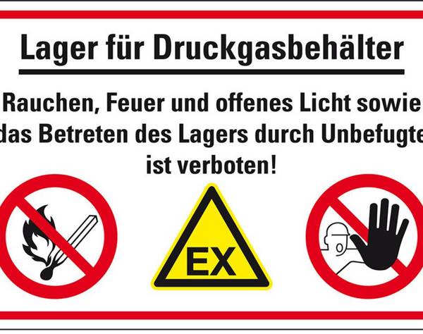 Hinweis-Kombischild Lager für Druckgasbehälter...! Kunststoff, 300x200mm