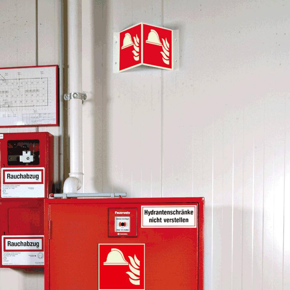 Brandschutz-Nasenschild Brandbekämpfung, Kunststoff, 200x200mm, ASR A1.3, DIN EN ISO 7010 F004-1