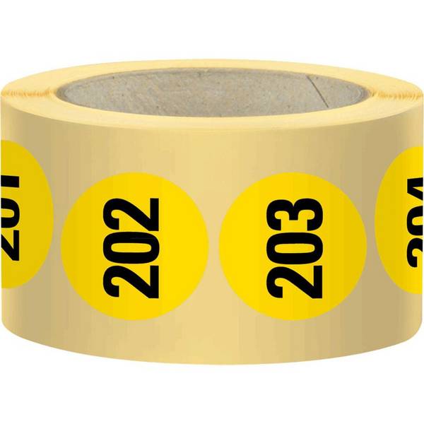 Markierungspunkt, numeriert 001-500, hellgelb, Haftpapier, ablösbar, Ø 25mm, 500/Rolle