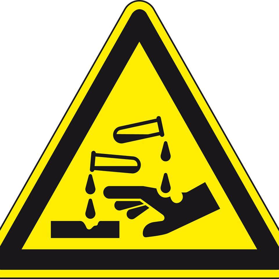Warnschild Warnung vor ätzenden Stoffen, Kunststoff, SL200mm, ASR A1.3, DIN EN ISO 7010 W023-0