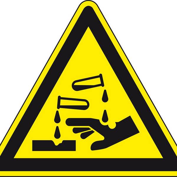 Warnschild Warnung vor ätzenden Stoffen, Kunststoff, SL200mm, ASR A1.3, DIN EN ISO 7010 W023