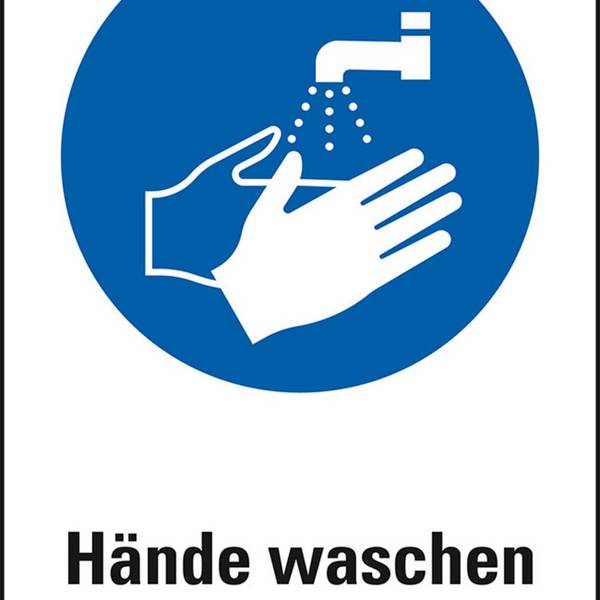 Gebots-Kombischild Hände waschen nicht vergessen, Kunststoff, 200x300mm, ASR A1.3, DIN EN ISO 7010 M011
