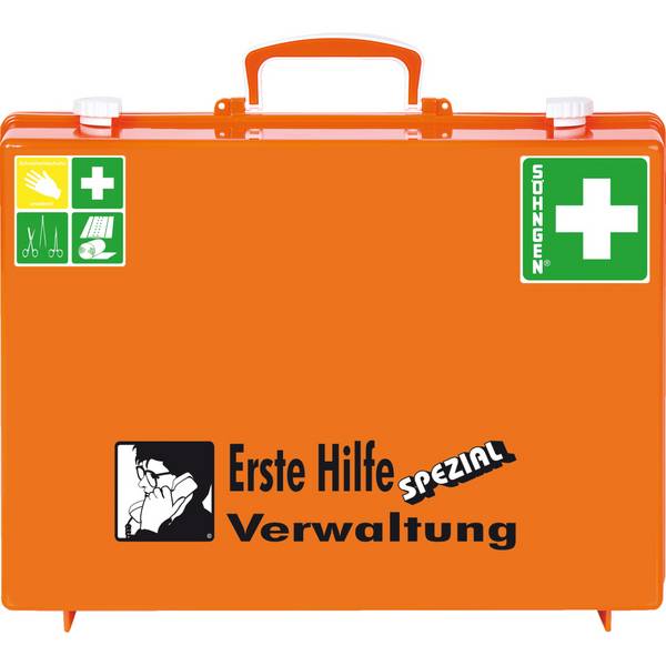 SÖHNGEN® Erste-Hilfe-Koffer Verwaltung, ASR A4.3 (DIN 13157), orange, Wandhalterung