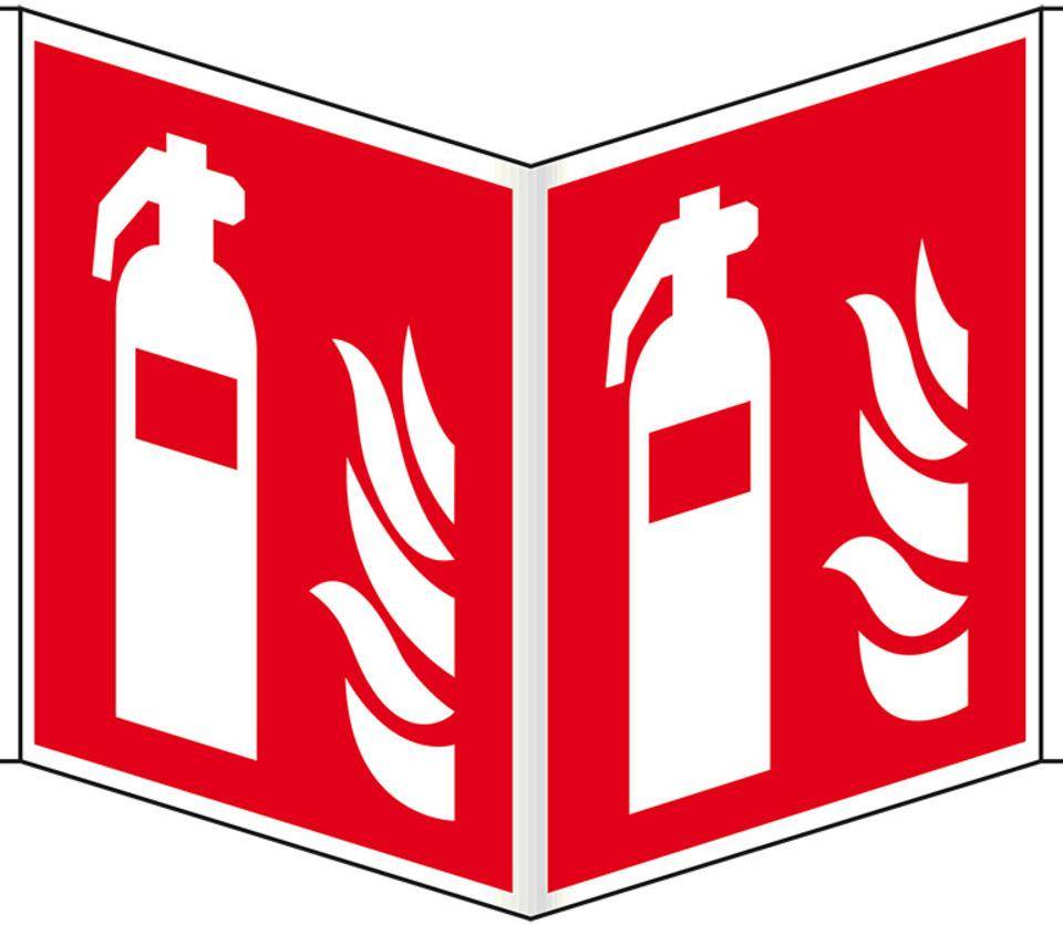 Brandschutz-Nasenschild Feuerlöscher, Kunststoff, 300x300mm, ASRA1.3, DIN EN ISO 7010 F001-0