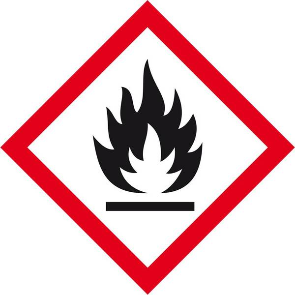 Gefahrensymbol Flamme GHS 02, Folie, selbstklebend, 105x105mm, 2/Bogen, GHS-Verordnung