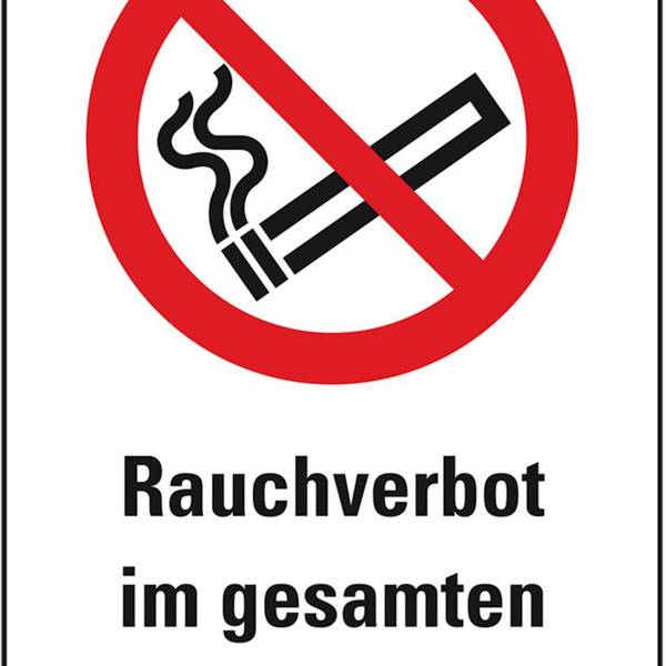 Verbots-Kombischild Rauchverbot im gesamten Gebäude, Folie, 200x300mm, ASR A1.3, DIN EN ISO 7010 P002
