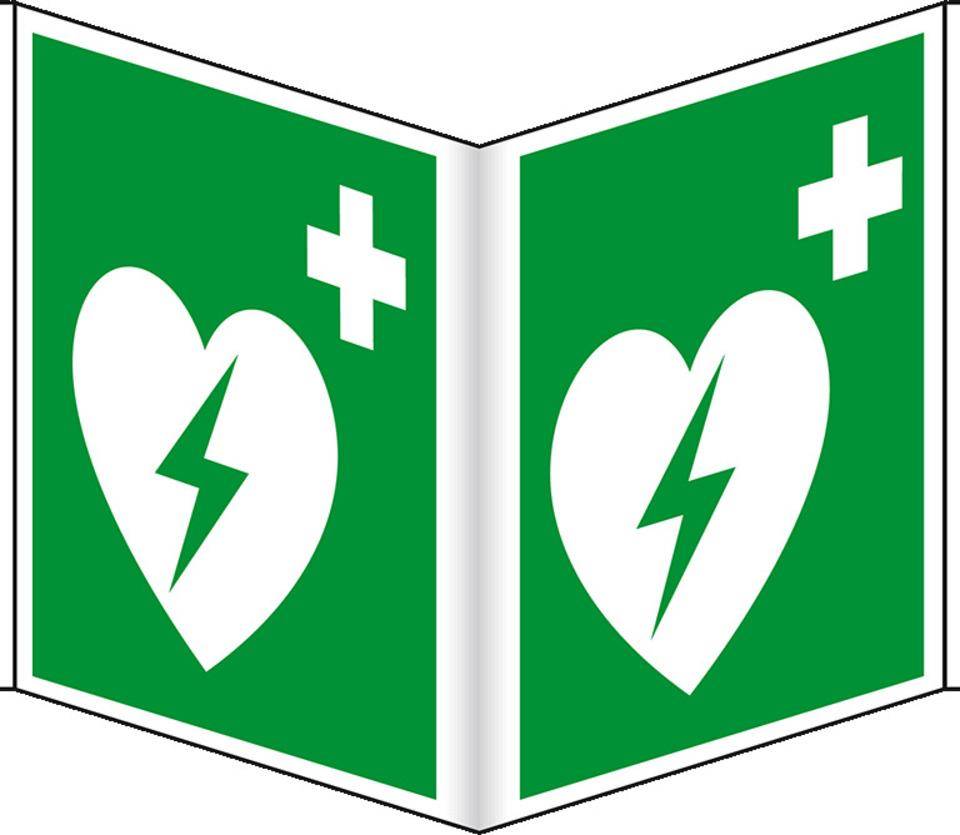 Rettungs-Nasenschild Automatisierter externer Defibrillator (AED), Kunststoff, 200x200mm, ASR A1.3, DIN EN ISO 7010 E010-0