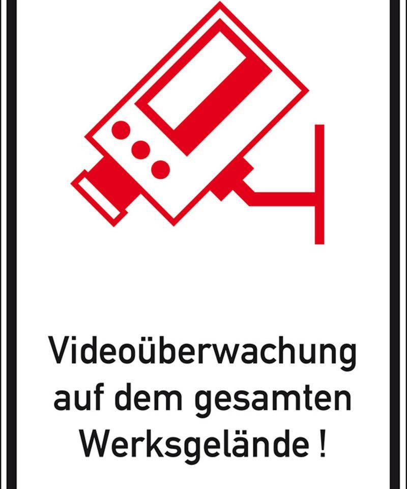Hinweisschild Videoüberwachung auf dem Werksgelände, Aluminium RA0, 600x900mm, DIN 67520, nach StVO-0