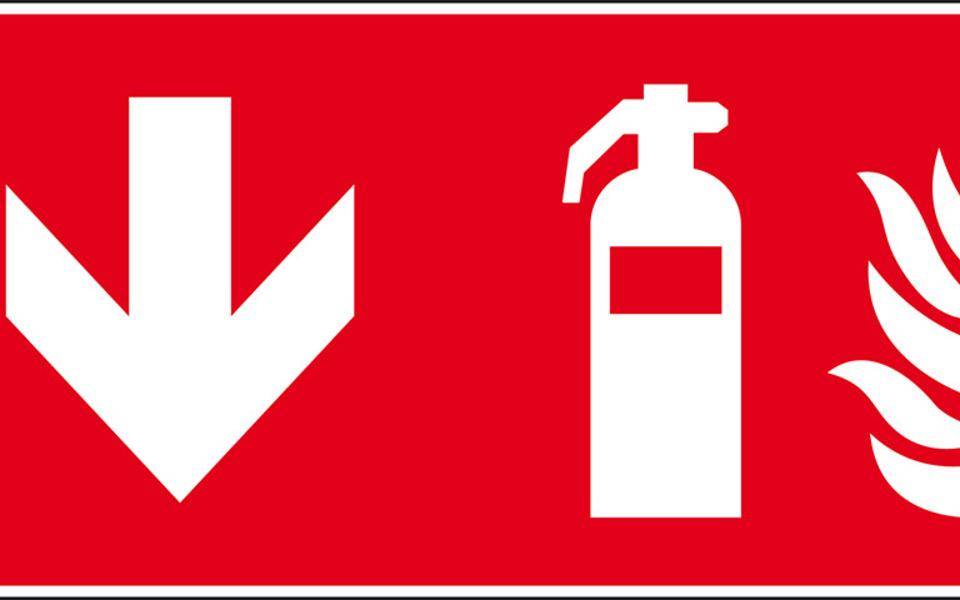 Brandschutzzeichen Feuerlöscher unten, Kunststoff, 300x150mm, ASR A1.3, DIN EN ISO 7010 F001-0