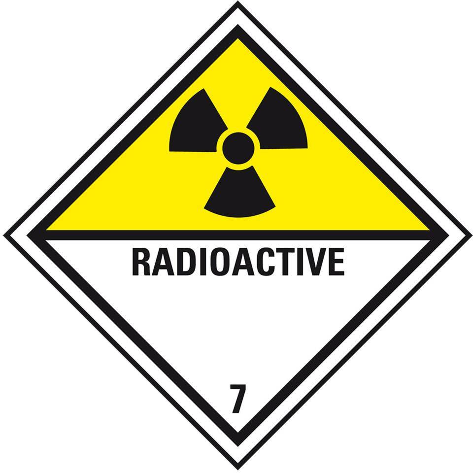 Verpackungskennzeichen Klasse 7D Radioactive, Folie, seewasserbeständig, 100x100mm, IMDG-Code, GGVSEB, ADR, IATA
