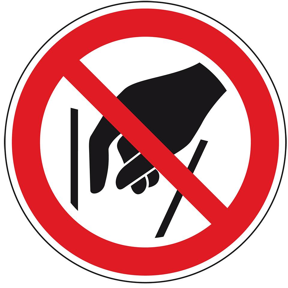 Verbotsschild Hineinfassen verboten, RoHS konform, Folie, Ø 50mm, 10/Bogen, ASR A1.3, DIN EN ISO 7010 P015-0