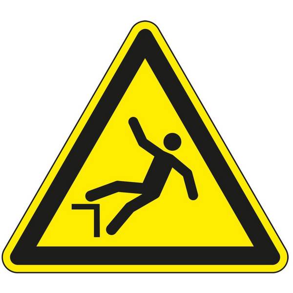 Warnschild Warnung vor Absturzgefahr, Folie, selbstklebend, SL 100mm, ASR A1.3, DIN EN ISO 7010 W008