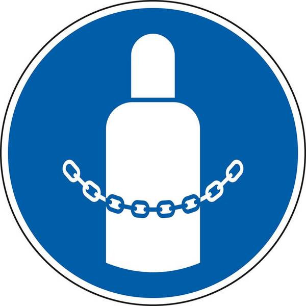 Gebotsschild Gaszylinder absichern, Kunststoff, Ø 200mm, DIN EN ISO 7010