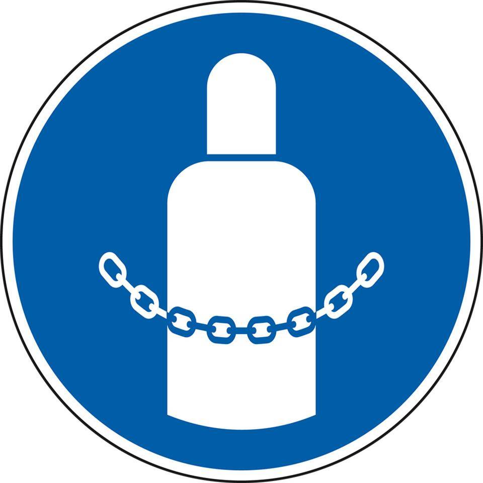 Gebotsschild Gaszylinder absichern, Kunststoff, Ø 200mm, DIN EN ISO 7010-0