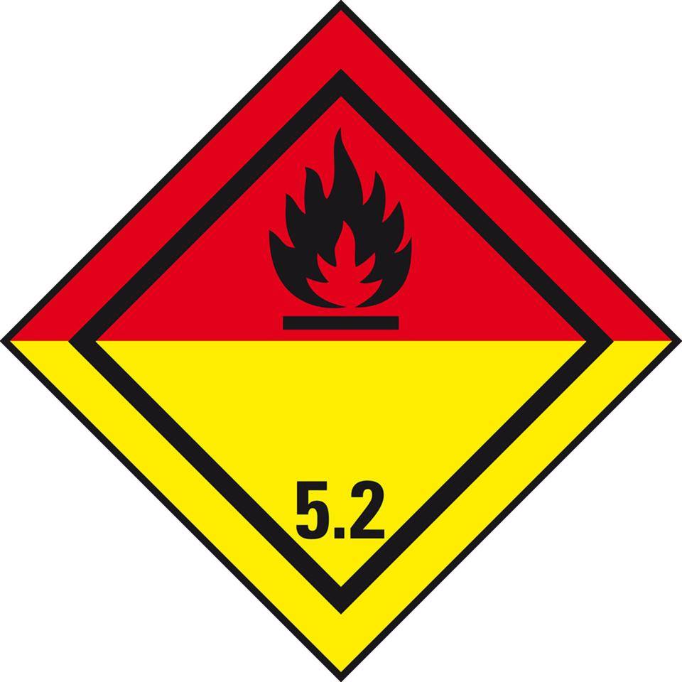 Verpackungskennzeichen Kl.5.2 Org.Peroxide, Folie, seewasserbeständig, 50x50mm, 500/Rolle, IMDG-Code, GGVSEB, ADR-0