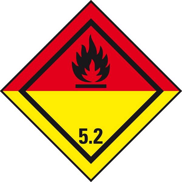 Verpackungskennzeichen Kl.5.2 Org.Peroxide, Folie, seewasserbeständig, 50x50mm, 500/Rolle, IMDG-Code, GGVSEB, ADR