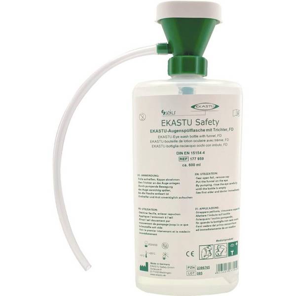 EKASTU Augenspülflasche mit Trichter, DIN EN 15154-4, gefüllt, 600ml/Flasche