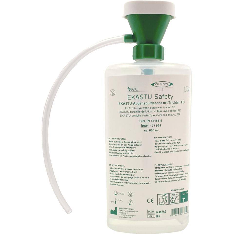 EKASTU Augenspülflasche mit Trichter, DIN EN 15154-4, gefüllt, 600ml/Flasche-0