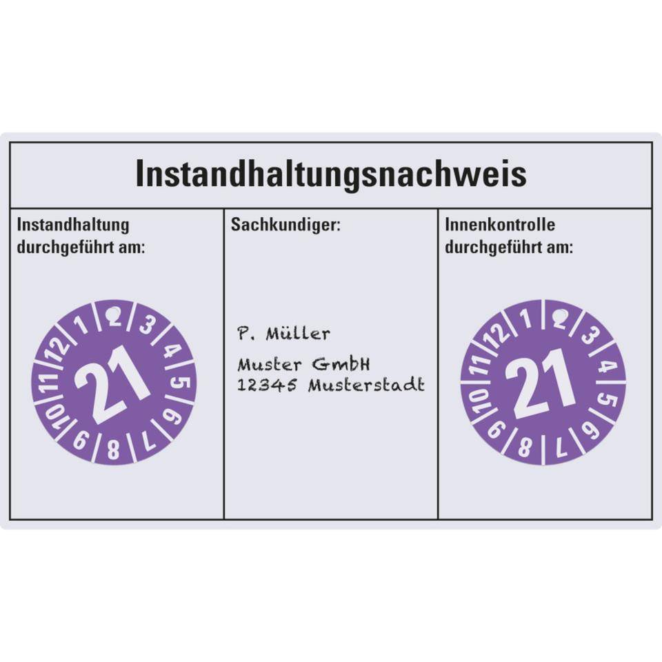 Instandhaltungsnachweis Feuerlöscher, DIN 14406-4, Folie, ablösbar, 100x60mm, 4/Bogen-1