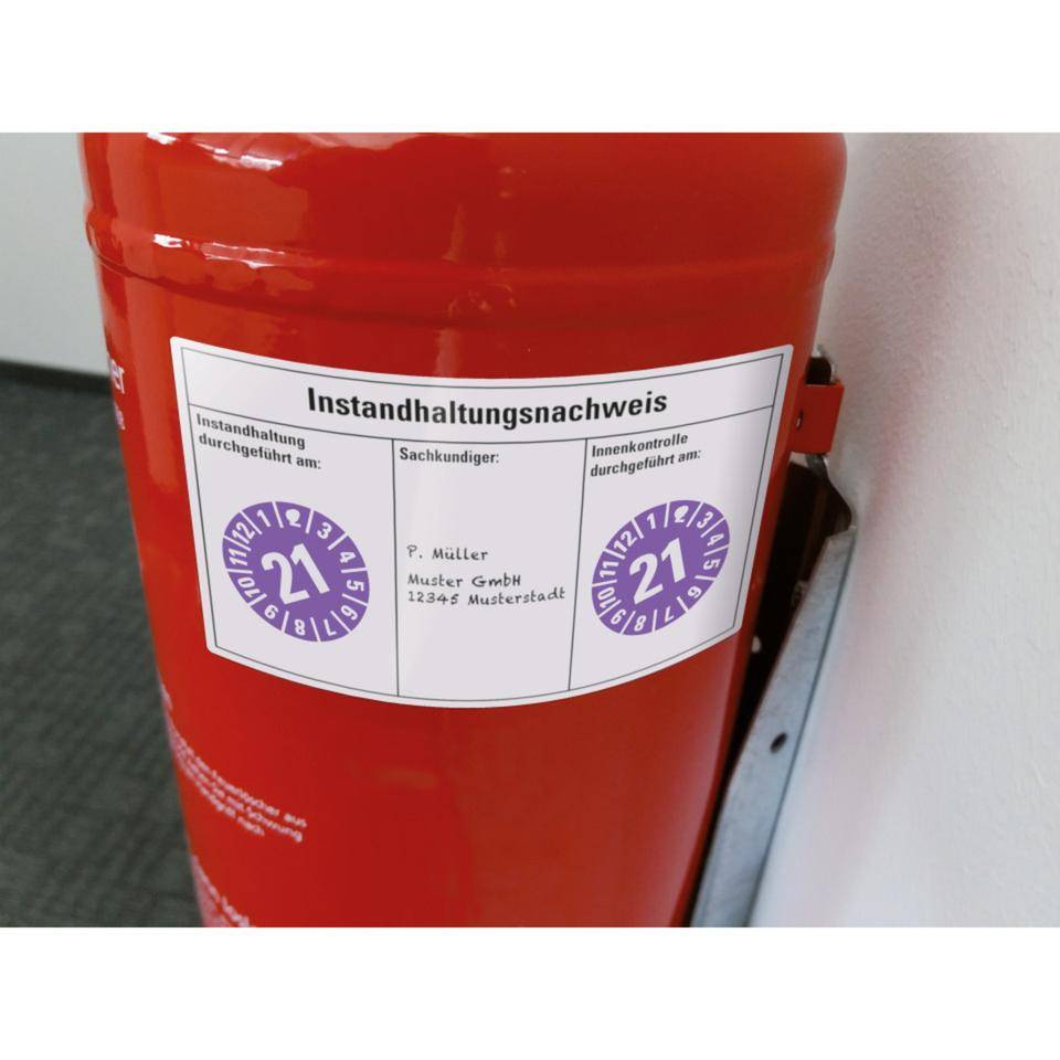 Instandhaltungsnachweis Feuerlöscher, DIN 14406-4, Folie, ablösbar, 100x60mm, 4/Bogen-2