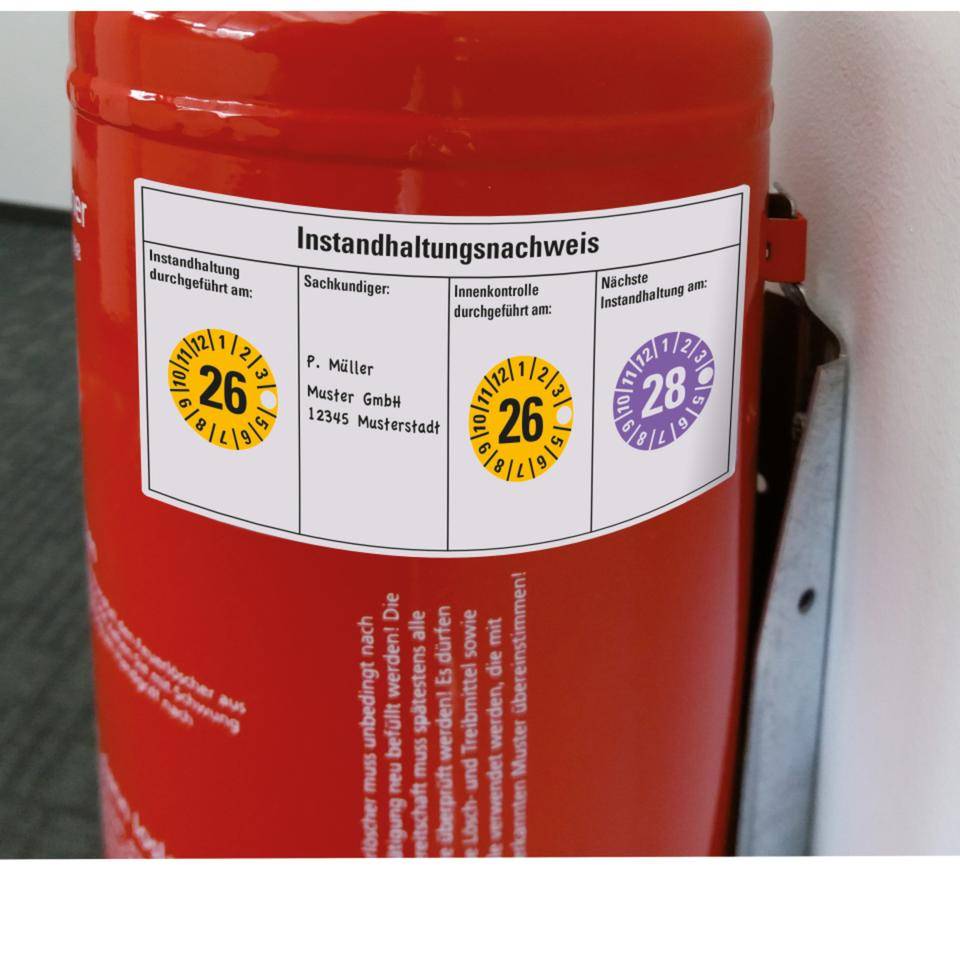 Instandhaltungsnachweis Feuerlöscher, DIN 14406-4, Folie, ablösbar, 120x60mm, 4/Bogen-2