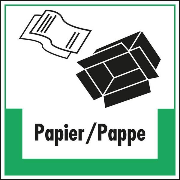 Abfallkennzeichen Papier/Pappe, mit Symbol und Text, Kunststoff,400x400mm
