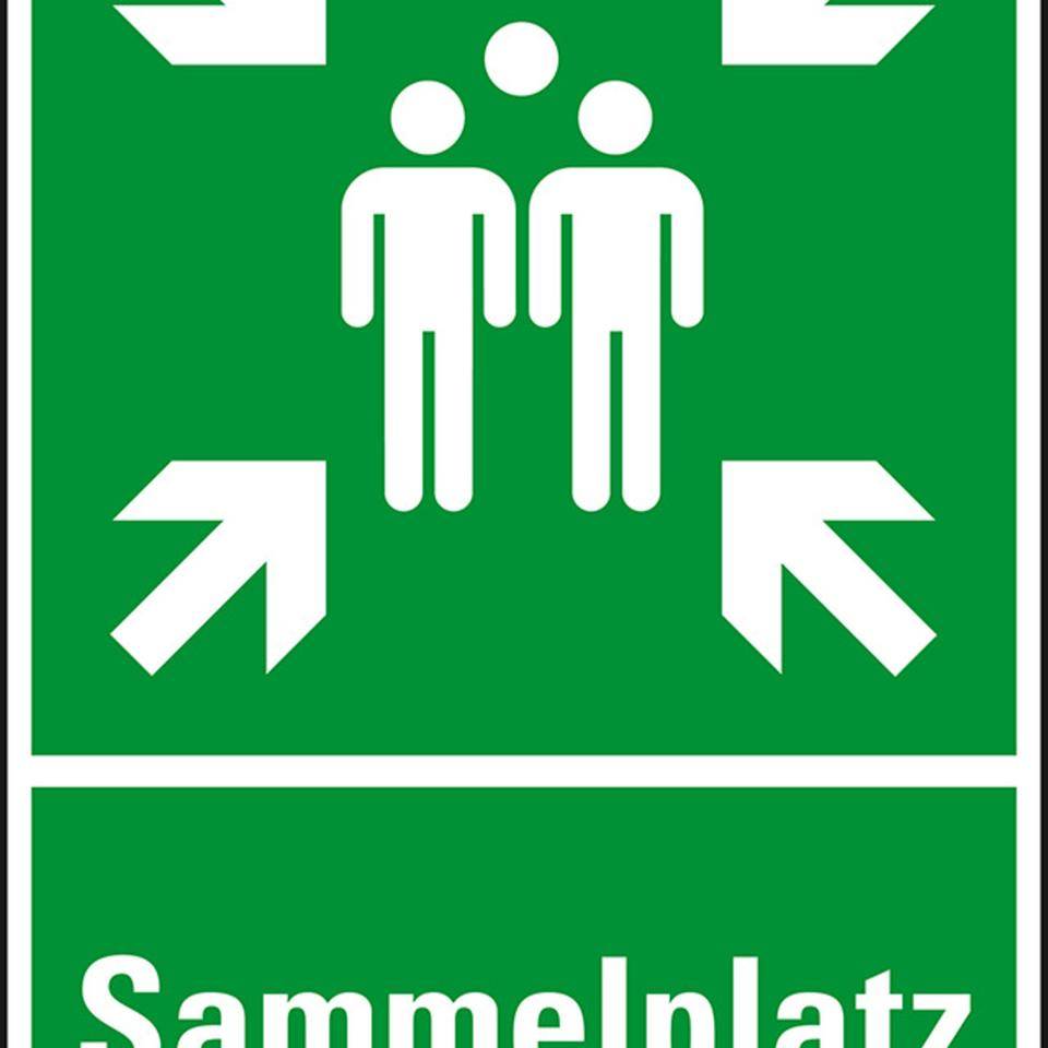 Rettungs-Kombischild Sammelstelle, Sammelplatz, Kunststoff, 400x600mm, ASR A1.3, DIN EN ISO 7010 E003 und E007-0
