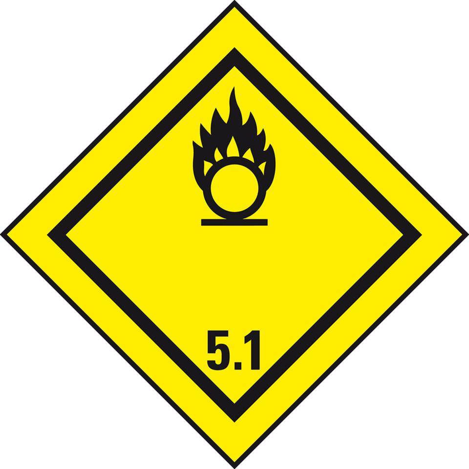 Verpackungskennzeichen Kl.5.1 Entzündend..., Haftpapier, permanent, 50x50mm, 1000/Rolle, IMDG-Code, GGVSEB, ADR