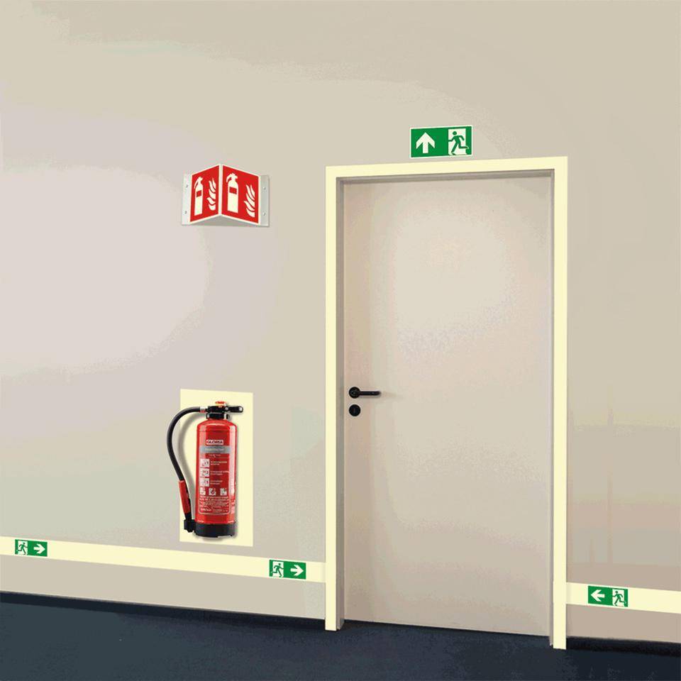 PERMALIGHT® power langnachleuchtend Brandschutz Nasenschild Feuerlöscher, Aluminium, 200x200mm, ASR A1.3, DIN EN ISO-1