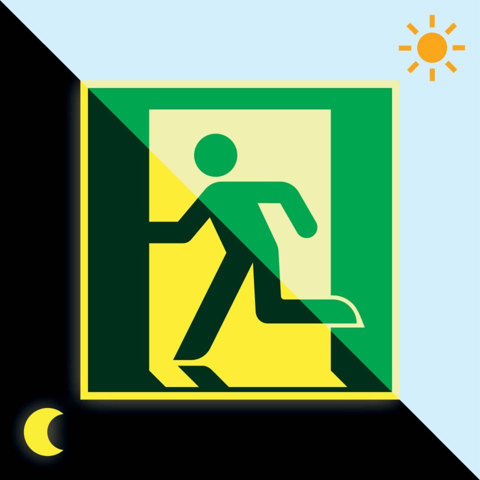 PERMALIGHT® power langnachleuchtend Rettungszeichen Rettungsweg/Notausgang links, Aluminium, 100x100mm, ASR-0