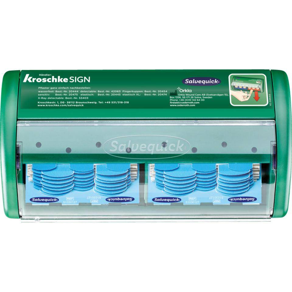 Salvequick® Pflasterspender, zur Wandbefestigung, gefüllt mit detectablen Strips-1