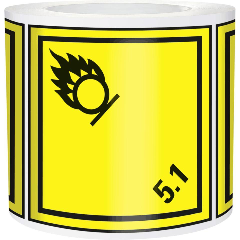 Verpackungskennzeichen Kl.5.1 Entzündend..., Haftpapier, permanent, 100x100mm, 1000/Rolle, IMDG-Code, GGVSEB, ADR, IATA-1