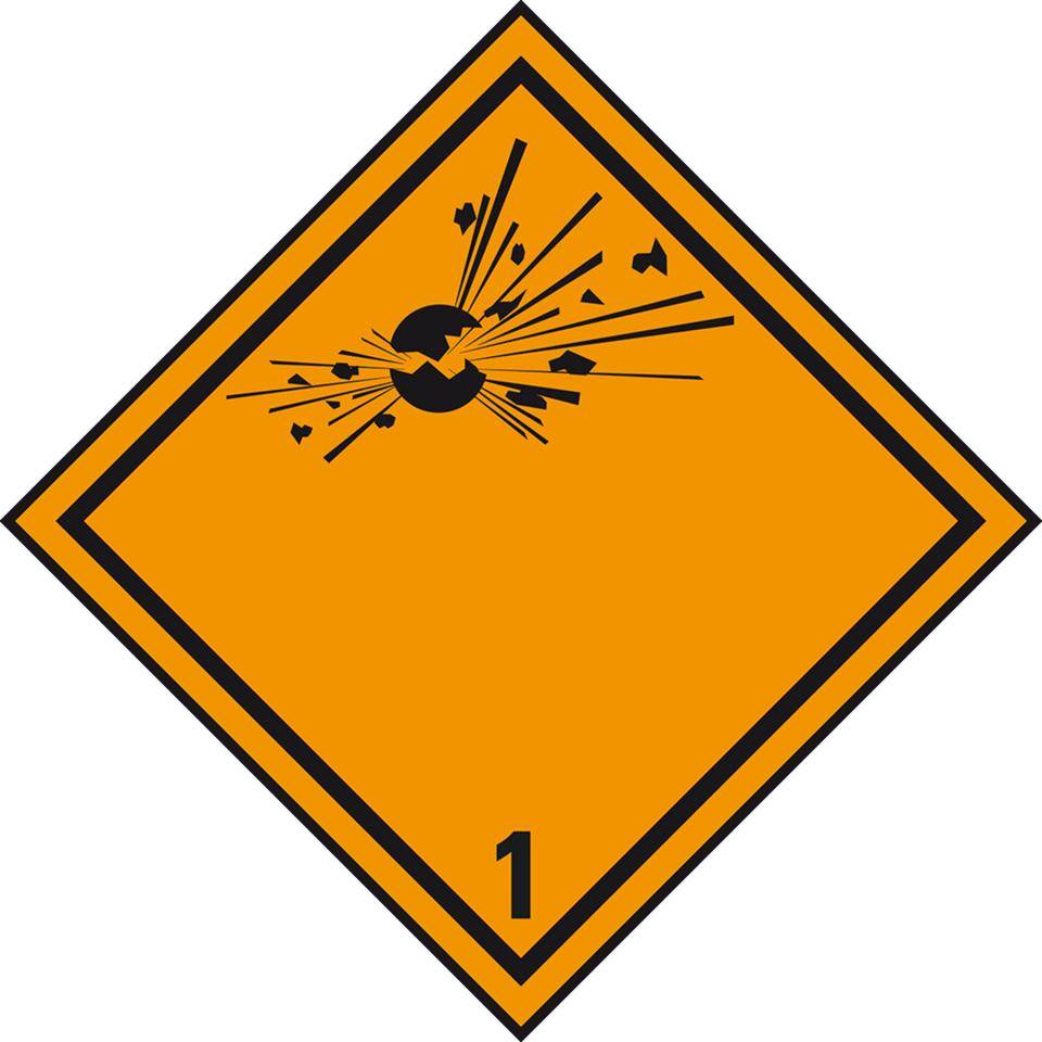 Gefahrgutzettel (Placards) Klasse 1 Explosive..., Folie, seewasserbeständig, 250x250mm, IMDG-Code, GGVSEB, ADR, IATA-0