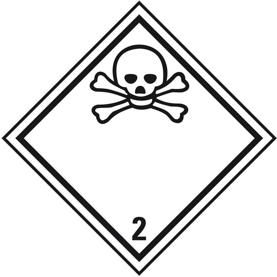 Verpackungskennzeichen Kl. 2.3 Giftige Gase, Folie, seewasserbeständig, 100x100mm, IMDG-Code, GGVSEB, ADR, IATA-0