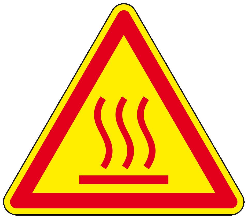 Thermo-Warnschild Warnung vor heißer Oberfläche, Aluminium, SL200mm, ASR A1.3, DIN EN ISO 7010 W017-0