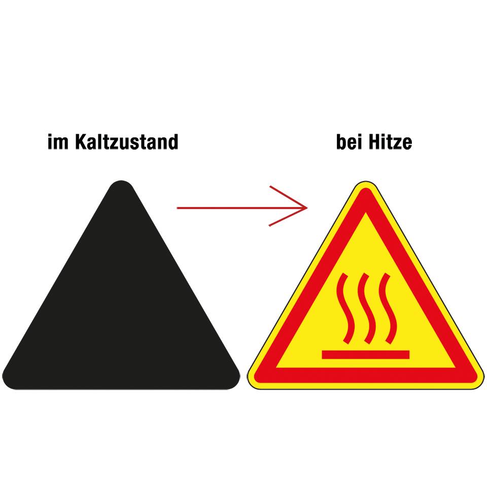Thermo-Warnschild Warnung vor heißer Oberfläche, Aluminium, SL200mm, ASR A1.3, DIN EN ISO 7010 W017-2