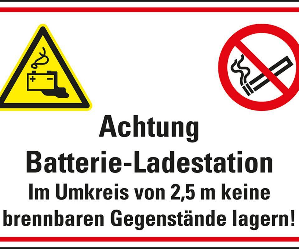 Hinweisschild Achtung Batterie-Ladestation..., Recycling-Verbundplatte, 400x300mm-0