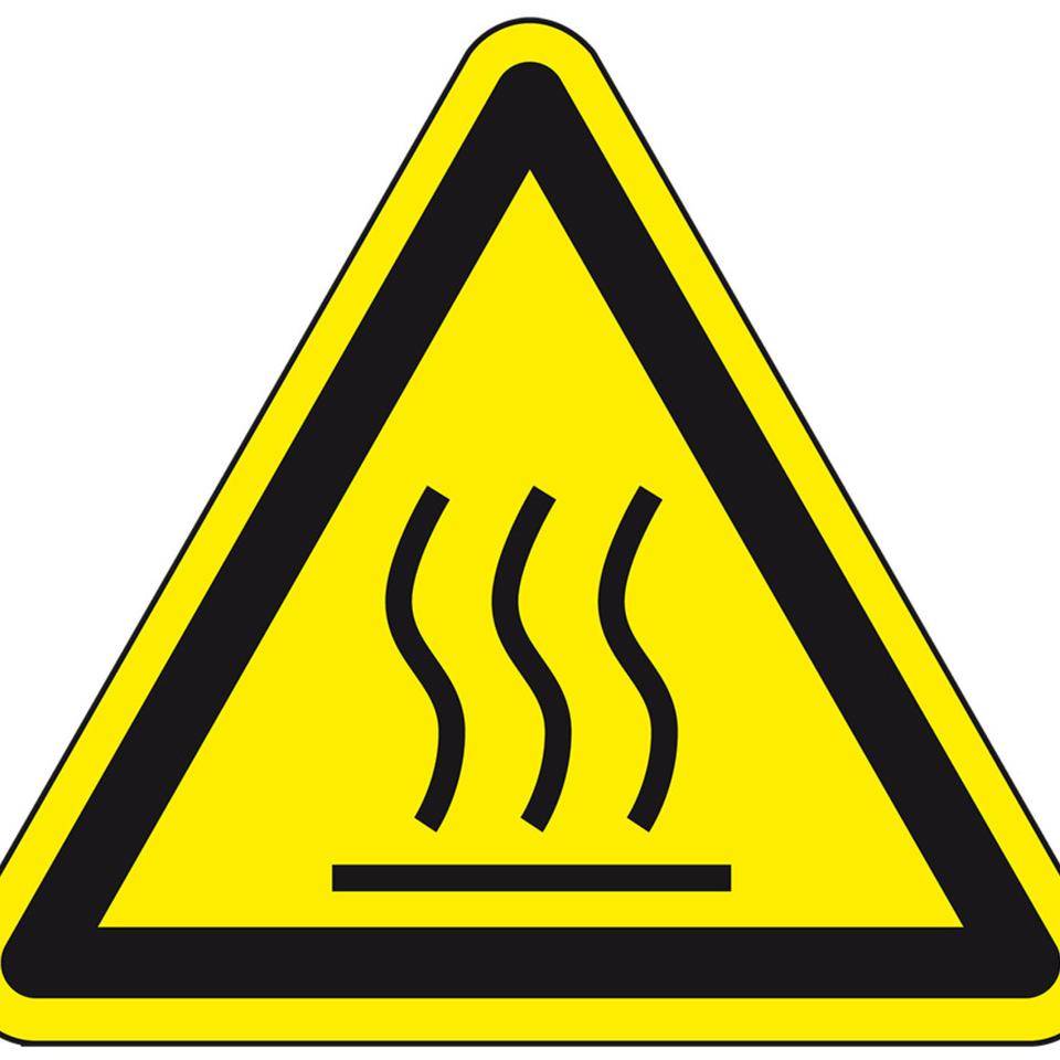 Warnschild Warnung von heißer Oberfläche, RoHS konform, Folie, SL 12,5mm, 10/Bogen, ASR A1.3, DIN EN ISO 7010 W017-0