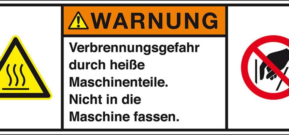 Produktsicherheitsschild Warnung Verbrennungsgefahr, RoHS konform, Folie, 100x35mm, ISO 3864-2-0