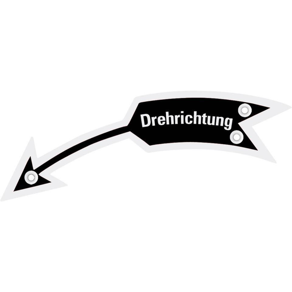 Drehrichtungspfeil, linksweisend, mit Text, schwarz, Aluminium eloxiert, 105x21mm-0