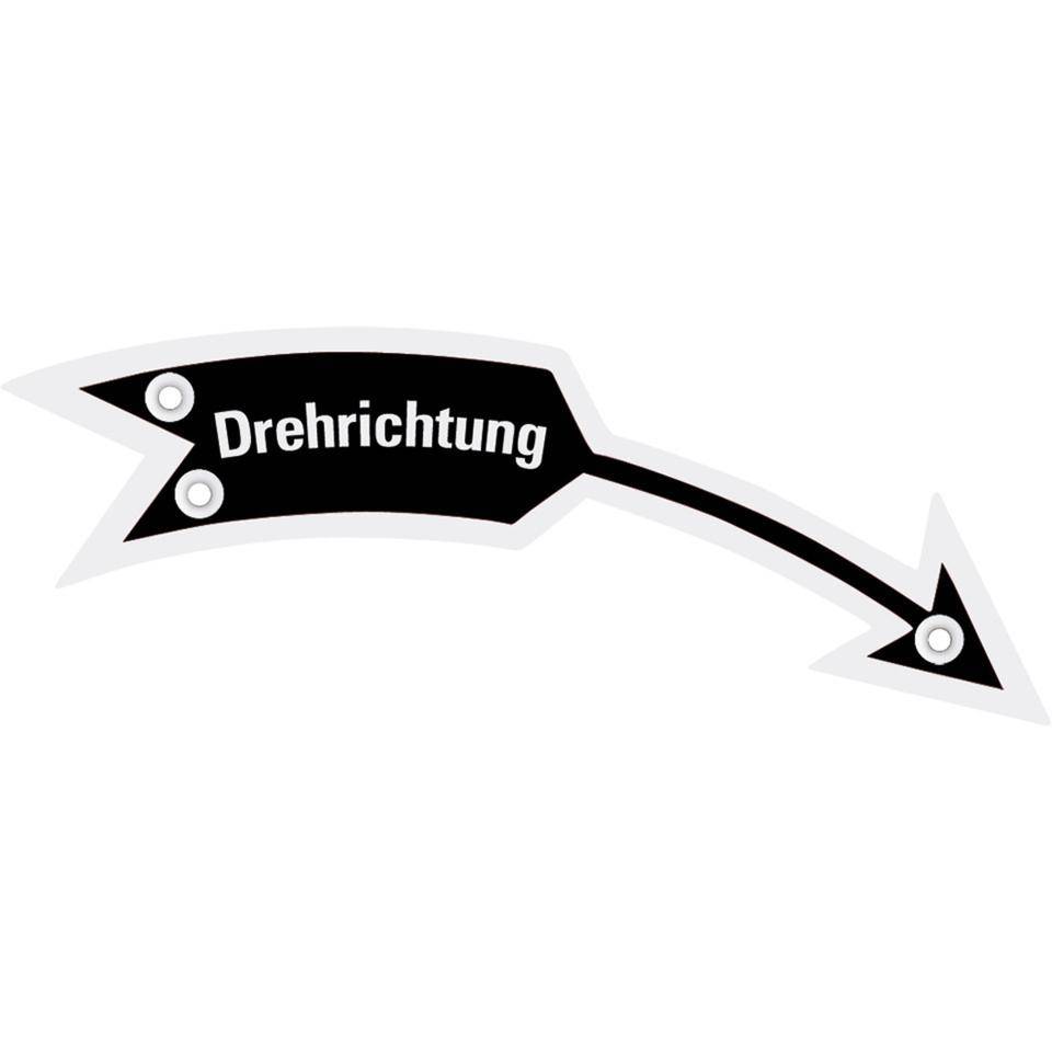 Drehrichtungspfeil rechts mit Text, schwarz, Aluminium eloxiert,105x21mm-0