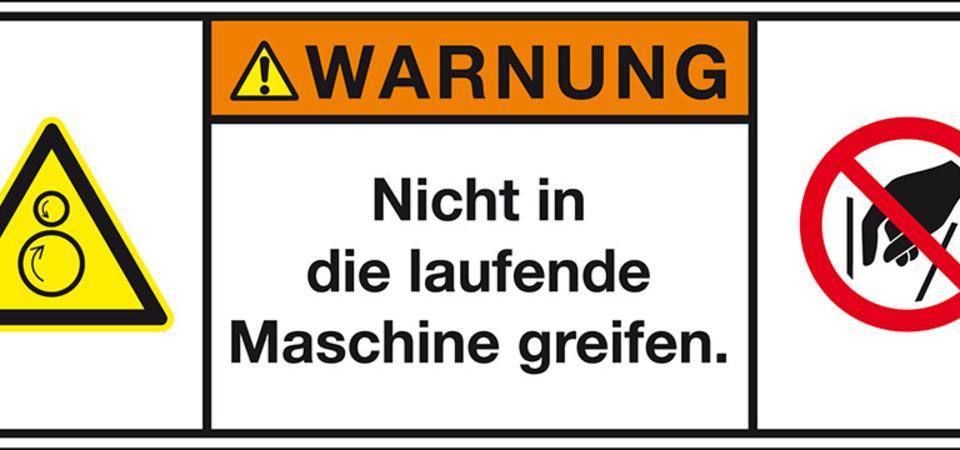 Produktsicherheitsschild Warnung Nicht in die laufende, RoHS konform, Folie, 100x35mm-0